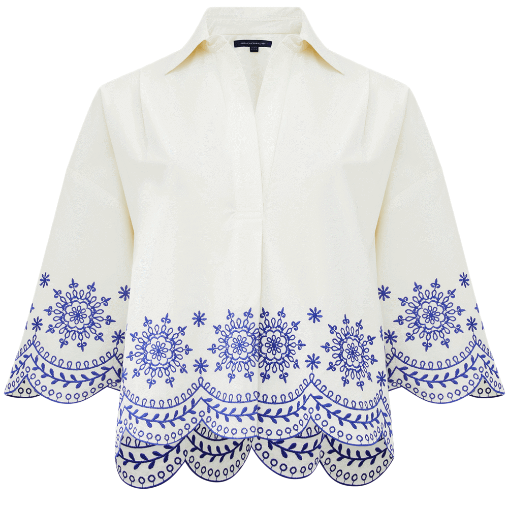 French Connection Alissa Embroidered Cotton Popover Shirt
